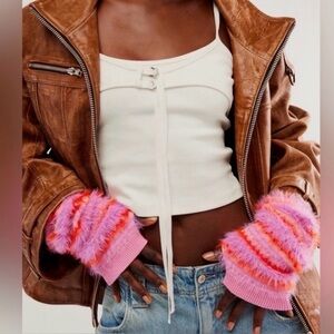 NWT free people one Alivia Fairisle Fuzzy arm warmers fingerless gloves